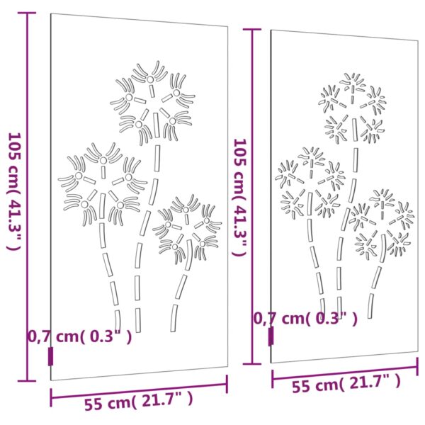 2-tlg. Garten-Wanddeko 105x55 cm Cortenstahl Blumen-Design – Bild 8