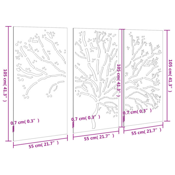 3-tlg. Garten-Wanddeko 105x55 cm Cortenstahl Baum-Design – Bild 8