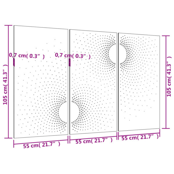 3-tlg. Garten-Wanddeko 105x55 cm Cortenstahl Sonnen-Design – Bild 8